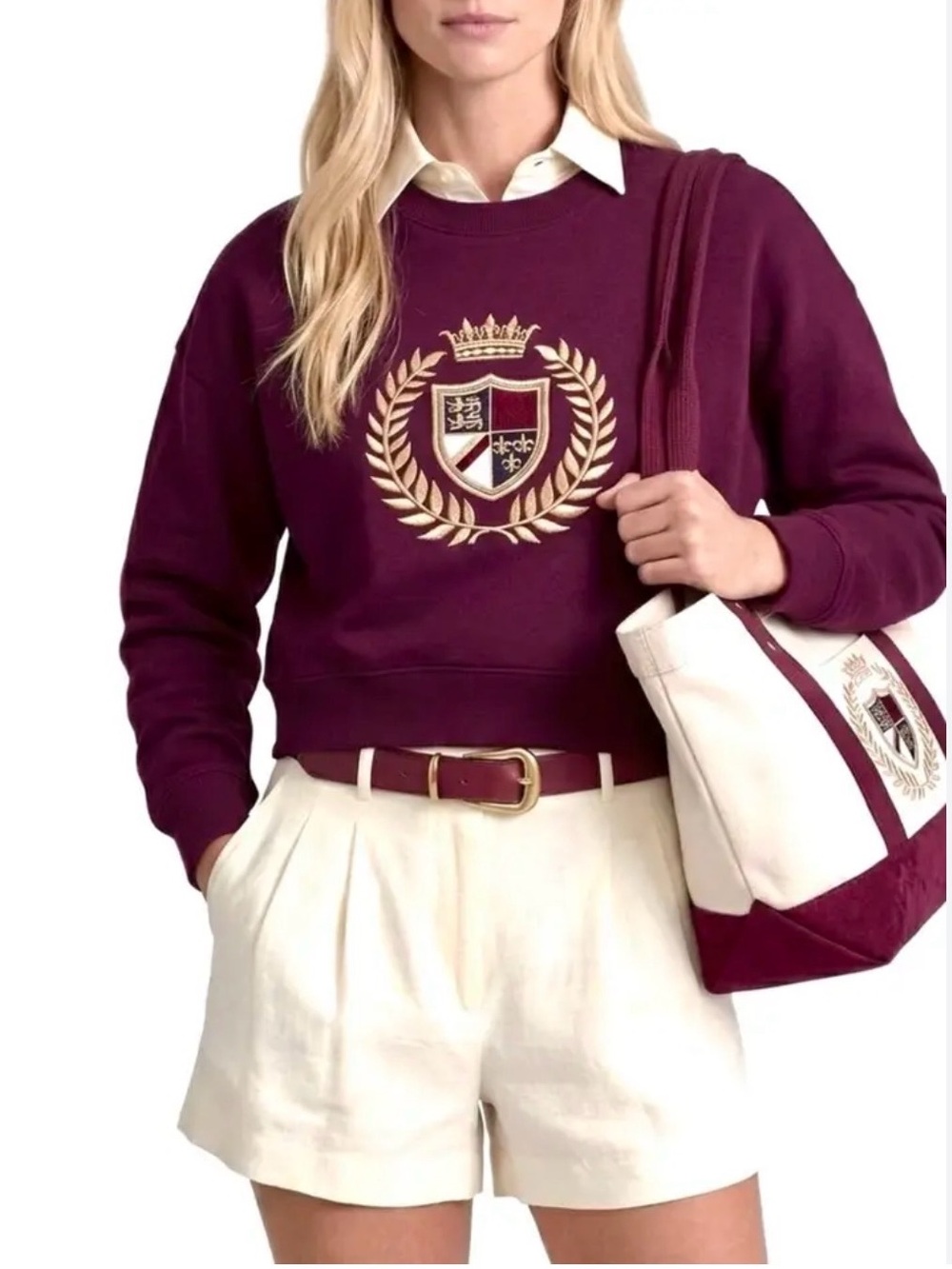 Rhm Maroon Crewneck Sweatshirt With Gold Crest